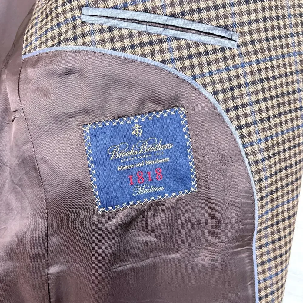Brooks Brothers 1818 SaxXon Madison Sport Coat Brown Plaid Wool USA Mens 41R